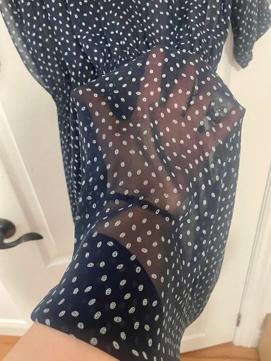 Club Monaco Navy Sheer Dress with White Dot Print - No lining included - Picture 6 of 7